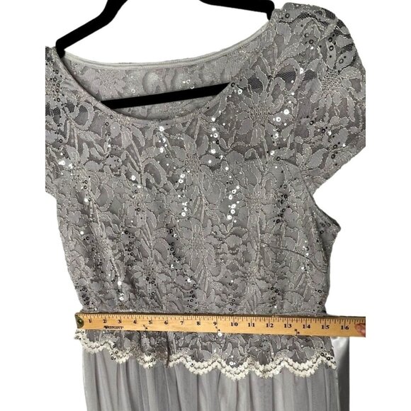 1950's VINTAGE 6 Stretch Lace Tulle Fit & Flare Midi Dres Sequin Gray Silver EUC - Picture 8 of 12